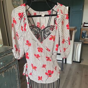 Billabong floral and striped wrap blouse